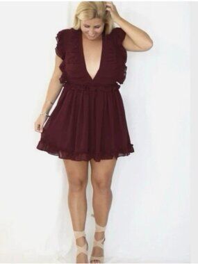 Storia Babydoll V-Neck Ruffled Mini Dress Coquette Fairycore Whimsigoth Size S